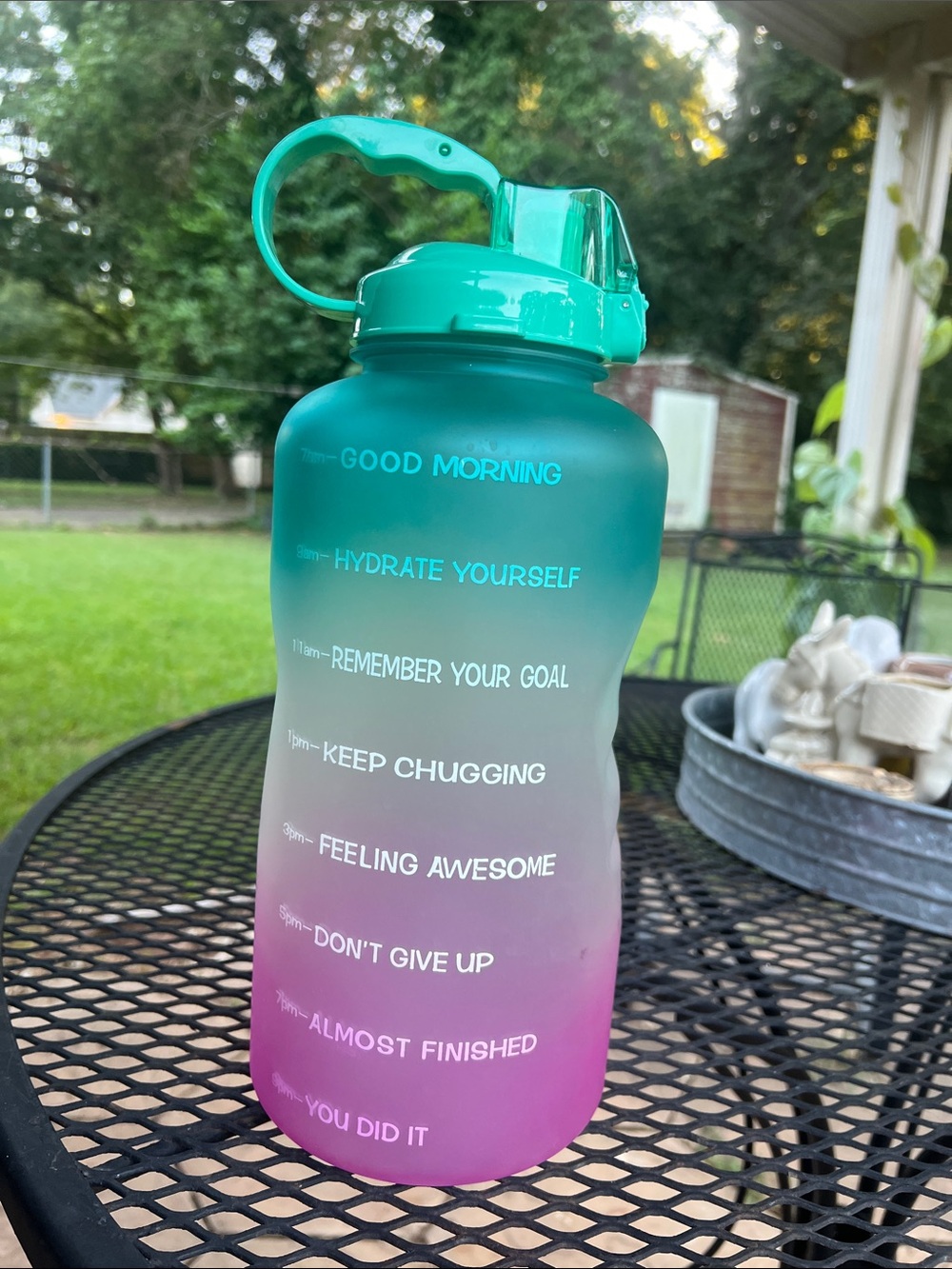 Motivational Gradient Hydration Plastic Bottle - Teal and Pink